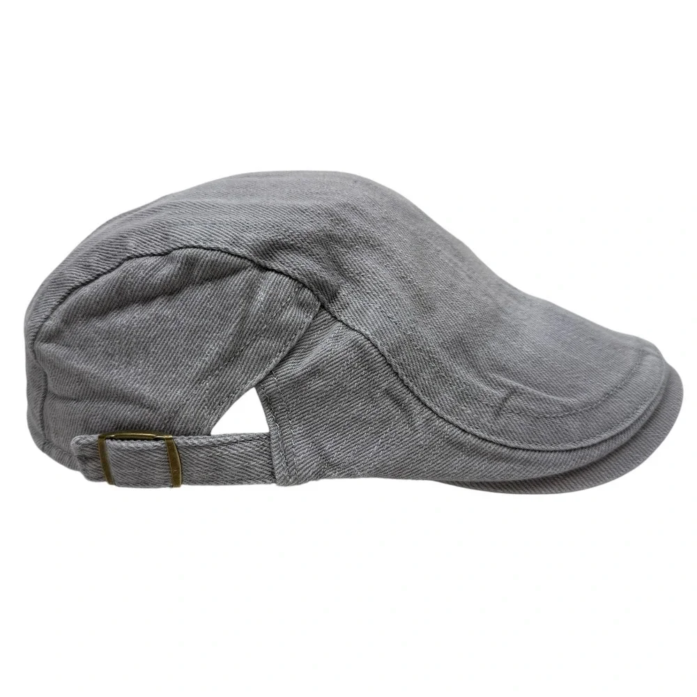 Classic Grey Herringbone Flat Cap Ivy Newsboy Cabby Hat Adjustable Mens Sz OS